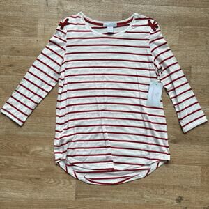 NEW Keren Hart Womens Striped Long Sleeve Shirt Red Ivory M Medium M NWT Lace Up